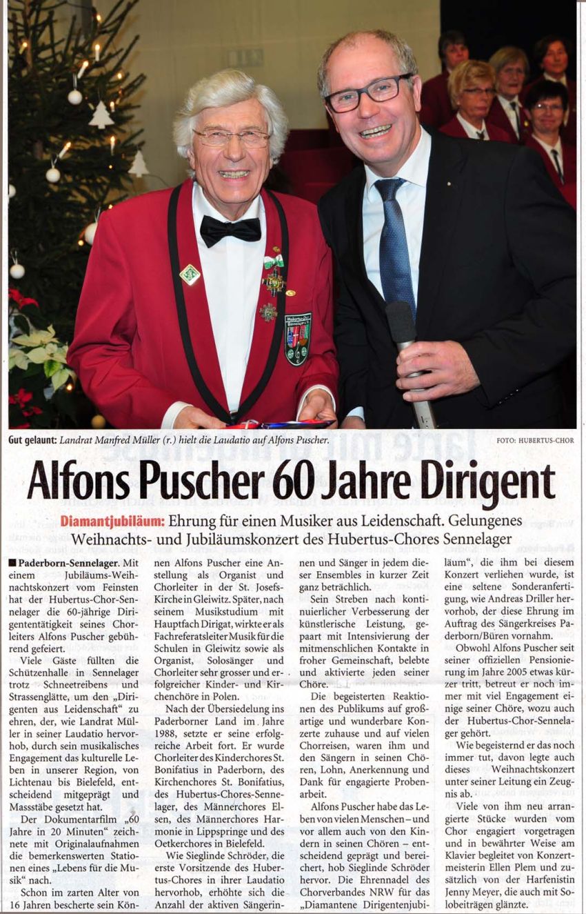 Pressetext Neue Westflische Weihnachtskonzert Hubertus-Chor-Sennelager 2017