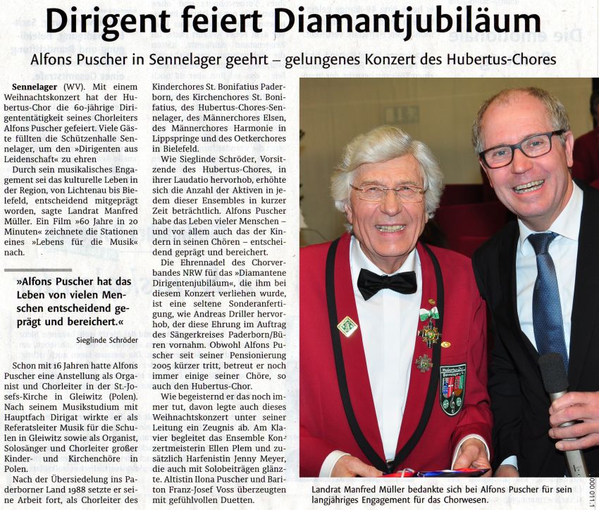 Pressetext Westflisches Volksblatt Weihnachtskonzert Hubertus-Chor-Sennelager 2017