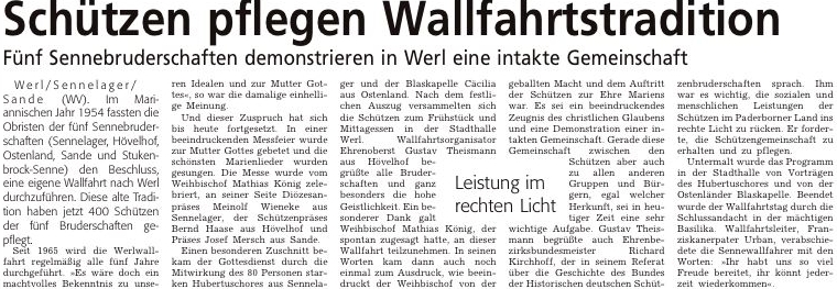 Bericht des WV ber die Marienwallfahrt der 5 Sennebruderschaften nach Werl am 09.10.2005